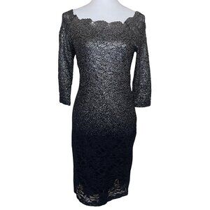 Marina Black Silver Sparkle Scallop Neckline Lace Midi Dress Event Occasion 8